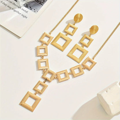 Luxury 14K Gold Geometric Jewelry Set for Women – Electroplated Necklace & Earrings, 316L Stainless Steel - Elegant Gift for Her