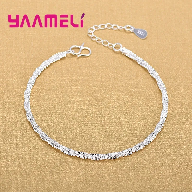 925 Sterling Silver Adjustable Anklet Trendy Foot Chain for Women