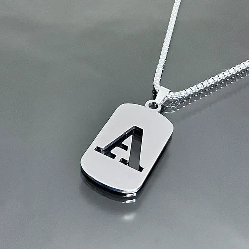 Stainless Steel Initial Tag Letter Pendant Necklace Set - Fashion Punk Unisex Design A-Z Name Initial Letter Pendant Jewelry for special occasions, Party or Daily Wear - Gift Charm for All