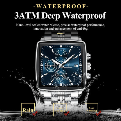 POEDAGAR Square Men’s Watch, Waterproof – Premium Stainless Steel Chronograph with Luminous Display Casual Wrist Watch. Gift for all.