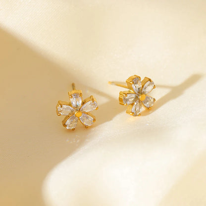 EILIECK 316L Stainless Steel White Zirconia Flower Petal Necklace Bracelet Earrings Set For Women New Trendy Jewelry Party Gift