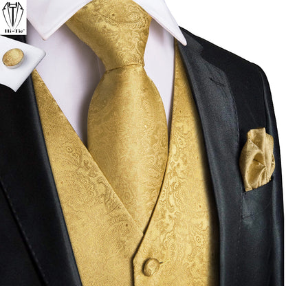 Elegant Men's Formal Silk Vest & Accessories By Hi-Tie | Waistcoat Set with Tie, Bowtie, Hanky, Cufflinks for Business, Office, Party, Wedding - Ideal Gift for Him