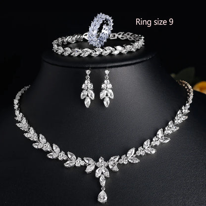 Women's Wedding Accessories Uilz Leaf Earrings & Necklace with Zircon Embellishments - Perfect Gift for Women