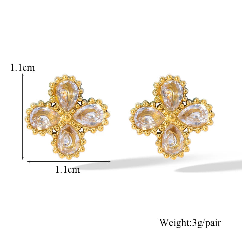 EILIECK 316L Stainless Steel White Zirconia Flower Petal Necklace Bracelet Earrings Set For Women New Trendy Jewelry Party Gift