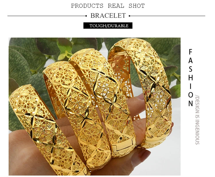ANIID Dubai 24K Gold Plated Bangle Arabic / Indian Bridal Charm Bracelet | Luxury Wedding & Party Jewelry