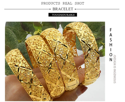 ANIID Dubai 24K Gold Plated Bangle Arabic / Indian Bridal Charm Bracelet | Luxury Wedding & Party Jewelry