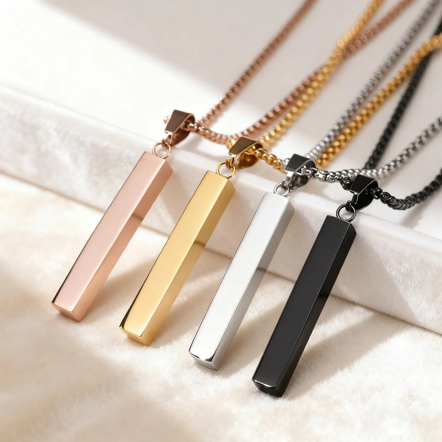 Waterproof Stainless Steel Bar Pendant Necklace – Unisex Minimalist Jewelry