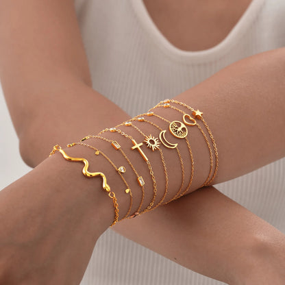 Women’s Minimalist Thin Chain Bracelet Cross Moon Star Charm