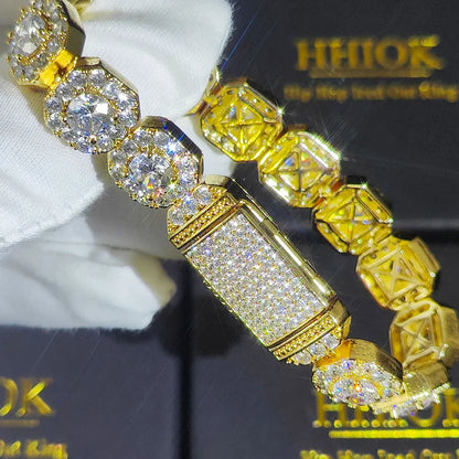 Unisex Hip Hop Iced Out CZ Tennis Bracelet – 10/12mm Square Diamond Link Chain Jewelry - Elegant Gift for All