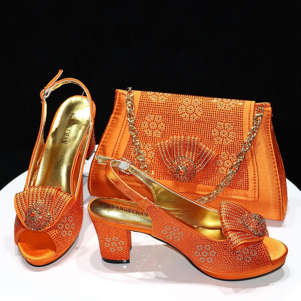 Women’s Wedding Shoes & Matching Diamond Bag Set – Italian Style Girly Glam Look Sandal & Clutch Handbag - Elegant Gift for Her
