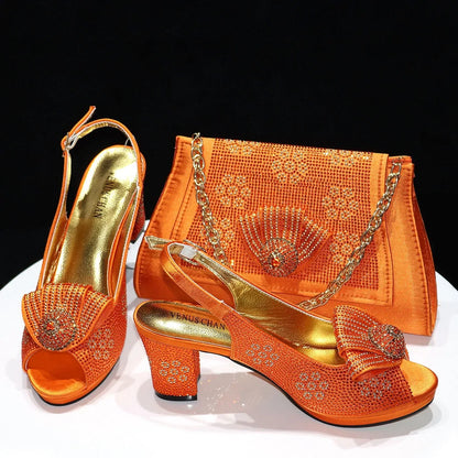 Women’s Wedding Shoes & Matching Diamond Bag Set – Italian Style Girly Glam Look Sandal & Clutch Handbag - Elegant Gift for Her