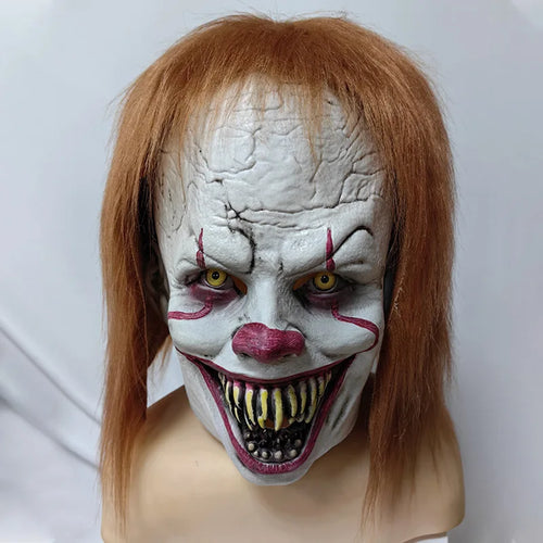 Halloween Horror Clown Pennywise Mask With Hair, Spirit Clown Latex Mask - Mardi Gras ,Scary Halloween Clown Mask  for Adult Horror Evil Killer Joker Costume Mask
