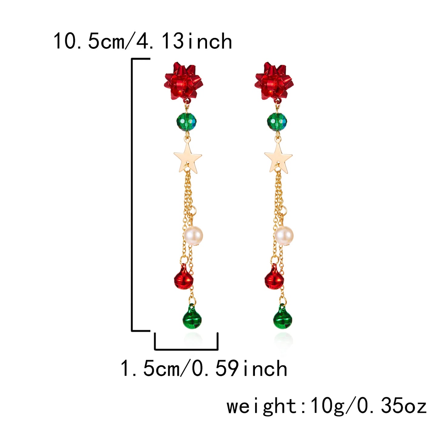 New Christmas Ribbon Star Long Tassel Earrings for Women Delicate Crystal Bowknot Hollow Bell Drop Earring Xmas Festival Jewelry