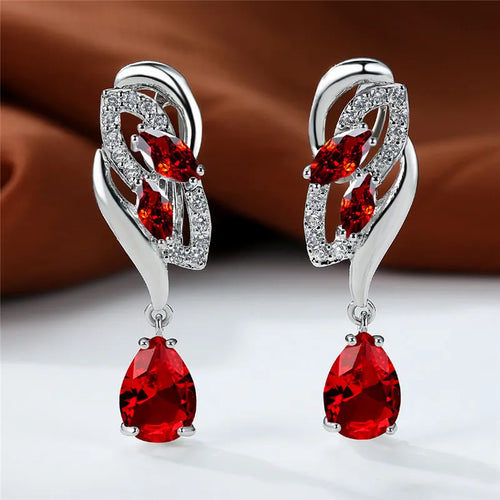 Luxury Blue Rainbow Crystal Earrings for Women – Silver Color Clip-On Zircon Wedding Jewelry - Elegant Gift for Her