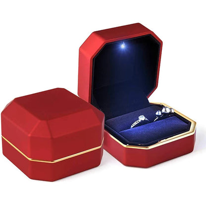LED Light Velvet Jewelry Ring/Necklace Pendant Box – Luxury Gift Display Case for Proposal, Engagement & Wedding