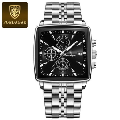 POEDAGAR Square Men’s Watch, Waterproof – Premium Stainless Steel Chronograph with Luminous Display Casual Wrist Watch. Gift for all.
