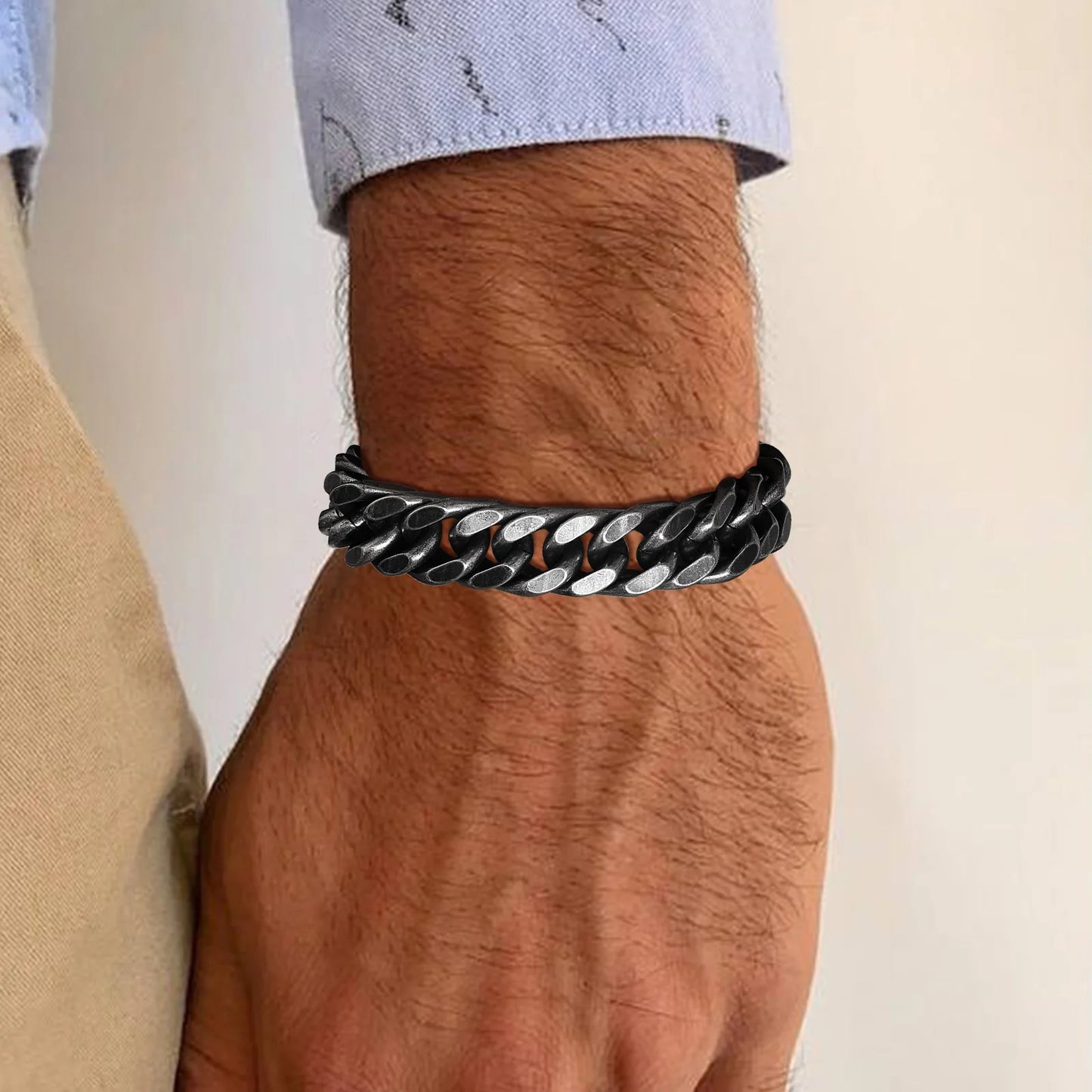 Bold 8mm/12mm Oxidized Stainless Steel Cuban Link Bracelet for Men - Punk Rock Style Wristband for Daily Wear & Party - Perfect Jewelry Gift for Him
