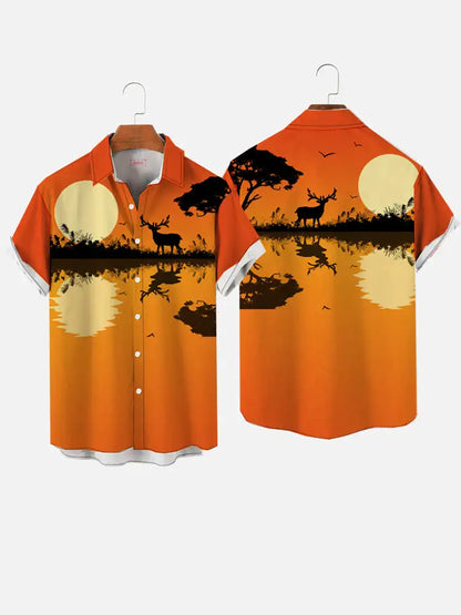 Men’s 3D Hawaiian Shirt for Summer – Coconut Tree Sunset Print Short Sleeve Beach Top - Perfect Gift for Him
