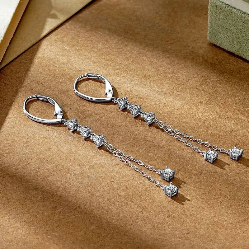 925 Silver Moissanite Tassel Earrings – RAPRGOLD Certified Dangling Hoop Jewelry Gift for Her