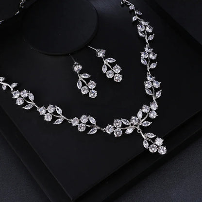 Women's Wedding Accessories Uilz Leaf Earrings & Necklace with Zircon Embellishments - Perfect Gift for Women