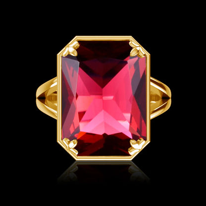 Luxury Rectangle Ruby Women's Ring – 925 Sterling Silver Gold Plated Party Jewelry for Wedding, Birthday, Anniversary & Party - Elegant Gift for Her