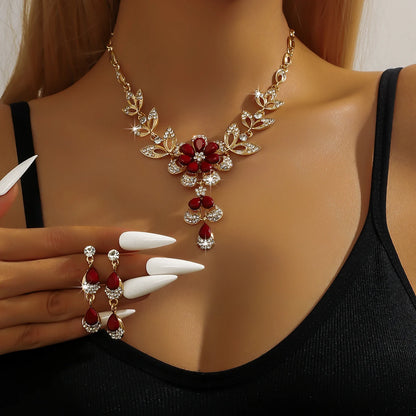 Luxury 3-Piece Camellia Necklace and Earrings Set – Floral Waterdrop Design for Bridesmaids, Banquets & Special Occasions - Perfect Gift for Her