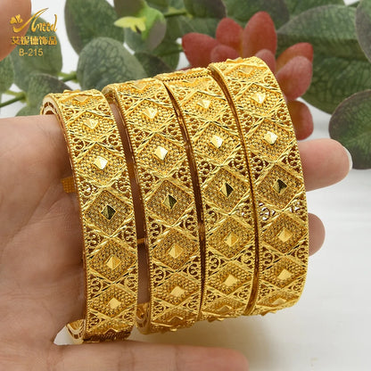 ANIID Dubai 24K Gold Plated Bangle Arabic / Indian Bridal Charm Bracelet | Luxury Wedding & Party Jewelry