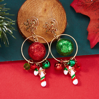 New Christmas Ribbon Star Long Tassel Earrings for Women Delicate Crystal Bowknot Hollow Bell Drop Earring Xmas Festival Jewelry