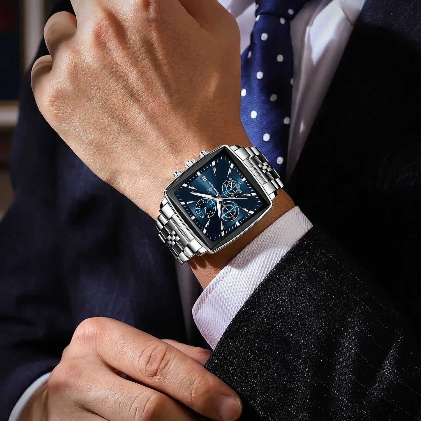 POEDAGAR Square Men’s Watch, Waterproof – Premium Stainless Steel Chronograph with Luminous Display Casual Wrist Watch. Gift for all.