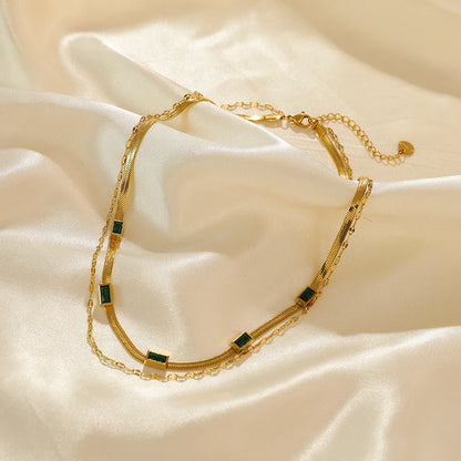 EILIECK 316L Stainless Steel White Green Red Zirconia Crystal Necklace For Women Fashion Neck Jewelry Wedding Party Accessories