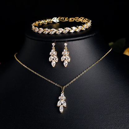 Women's Wedding Accessories Uilz Leaf Earrings & Necklace with Zircon Embellishments - Perfect Gift for Women