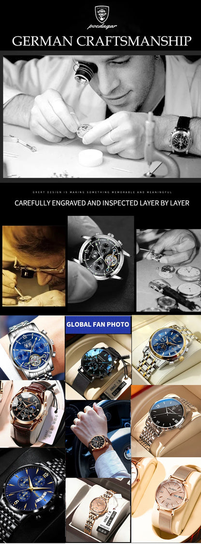 POEDAGAR Square Men’s Watch, Waterproof – Premium Stainless Steel Chronograph with Luminous Display Casual Wrist Watch. Gift for all.