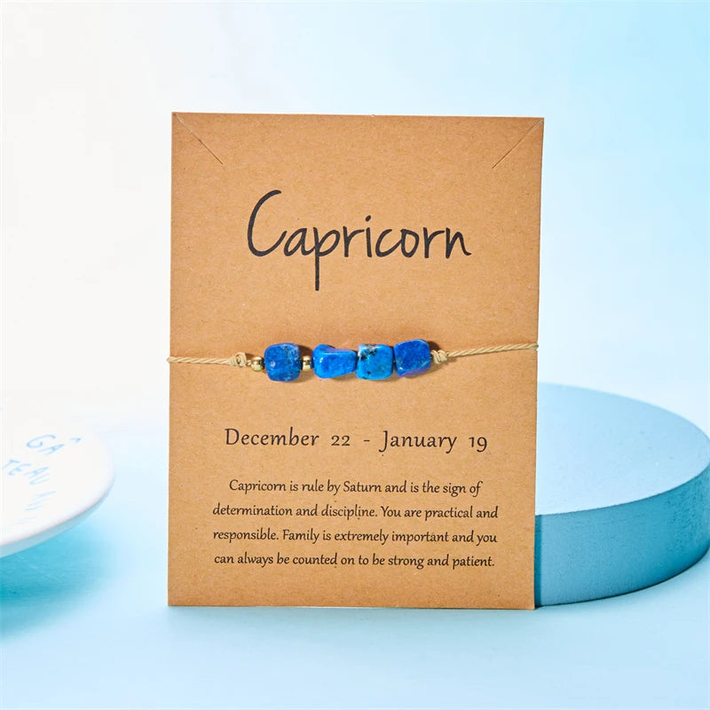 Charm 12 Constellation Natural Stone Beads Bracelet For Women Couple Hand Woven Rope Friendship Birthday Zodiac Jewelry Gifts
