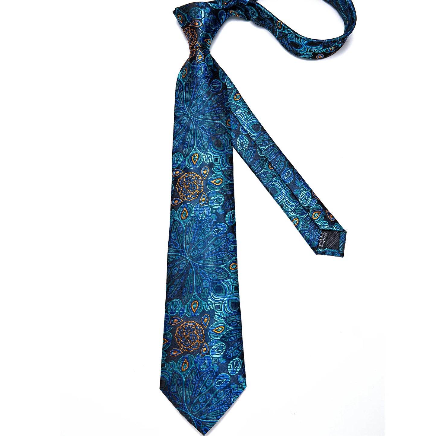 Luxury Orange Paisley Men's Tie Set for Business, Office, Party, Wedding| 3.15 Inch Silk Polyester Necktie, Cufflinks & Pocket Square - Perfect Gift for Him