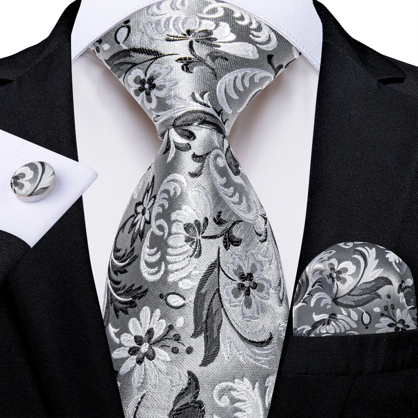 Luxury Orange Paisley Men's Tie Set for Business, Office, Party, Wedding| 3.15 Inch Silk Polyester Necktie, Cufflinks & Pocket Square - Perfect Gift for Him