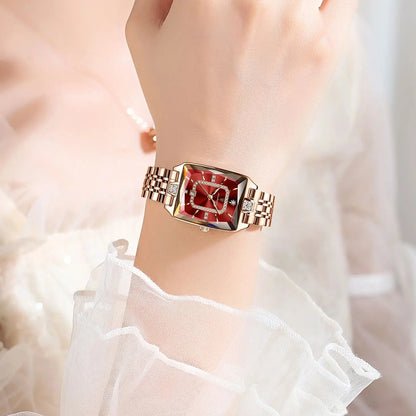 Luxury Rectangle Stainless Steel Women’s Wristwatch | POEDAGAR Waterproof Quartz Watch with Date Display | Ideal Gift for Her