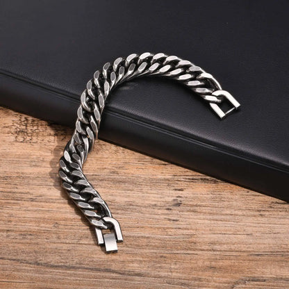 Bold 8mm/12mm Oxidized Stainless Steel Cuban Link Bracelet for Men - Punk Rock Style Wristband for Daily Wear & Party - Perfect Jewelry Gift for Him