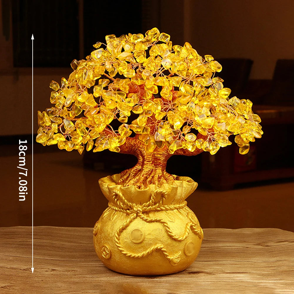 Natural Crystal Shaking Money Tree Desktop Ornament - Prosperity, Luck Enhancing Golden Money Bag Decoration for Desktop, Office, or Christmas - Ideal Gift for Friends & Family
