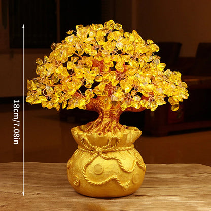 Natural Crystal Shaking Money Tree Desktop Ornament - Prosperity, Luck Enhancing Golden Money Bag Decoration for Desktop, Office, or Christmas - Ideal Gift for Friends & Family