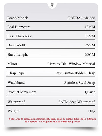 POEDAGAR Square Men’s Watch, Waterproof – Premium Stainless Steel Chronograph with Luminous Display Casual Wrist Watch. Gift for all.