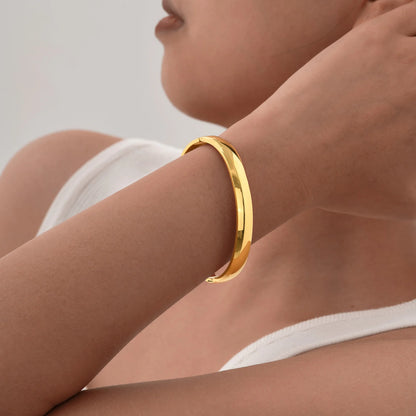18K Gold Plated Stainless Steel Bangles for Women – 4mm, 5.7mm & 7.7mm Smooth Openable Bracelet, Classic & Elegant Jewelry Accessory