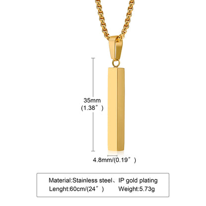 Waterproof Stainless Steel Bar Pendant Necklace – Unisex Minimalist Jewelry
