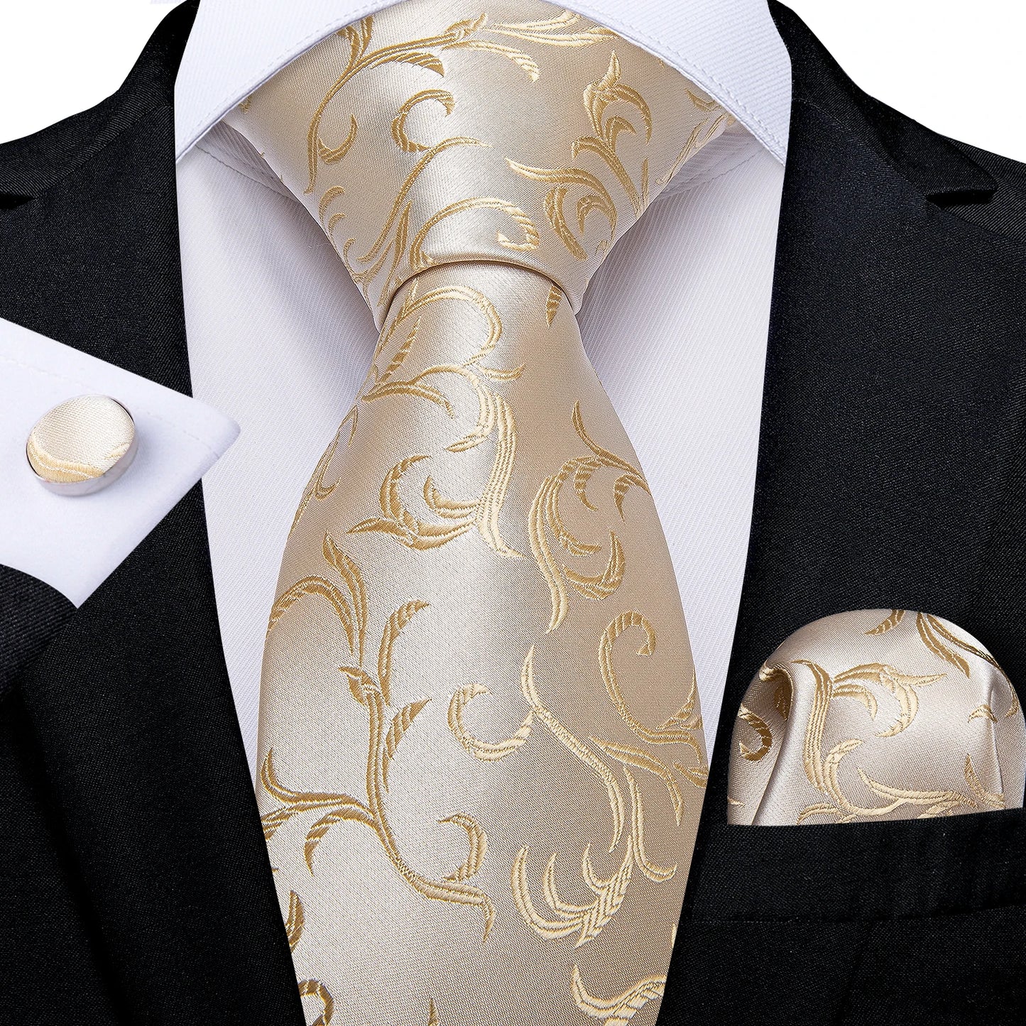 Luxury Orange Paisley Men's Tie Set for Business, Office, Party, Wedding| 3.15 Inch Silk Polyester Necktie, Cufflinks & Pocket Square - Perfect Gift for Him