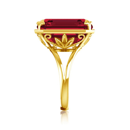 Luxury Rectangle Ruby Women's Ring – 925 Sterling Silver Gold Plated Party Jewelry for Wedding, Birthday, Anniversary & Party - Elegant Gift for Her