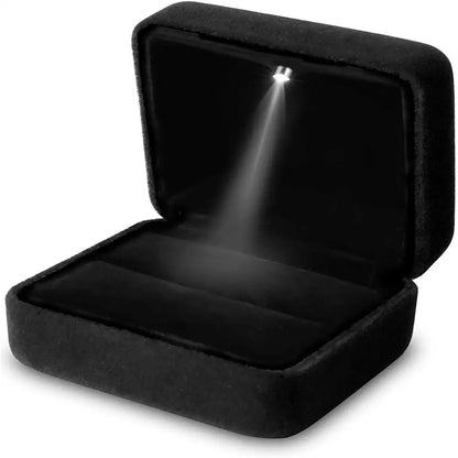 LED Light Velvet Jewelry Ring/Necklace Pendant Box – Luxury Gift Display Case for Proposal, Engagement & Wedding