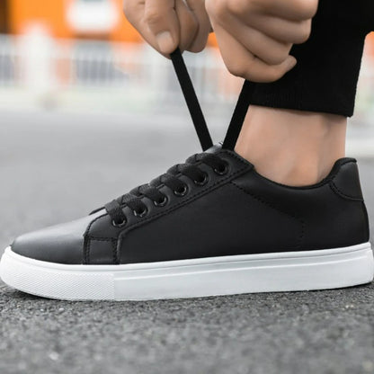 Hot Men’s Fashion Sneakers – Stylish Leather Flat Shoes for Everyday Comfort, White & Black Non-Slip Vulcanized Design - Gift for Him