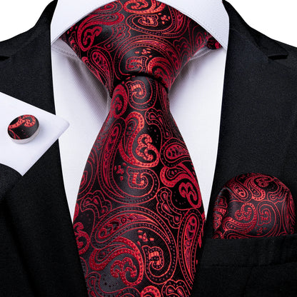 Luxury Orange Paisley Men's Tie Set for Business, Office, Party, Wedding| 3.15 Inch Silk Polyester Necktie, Cufflinks & Pocket Square - Perfect Gift for Him