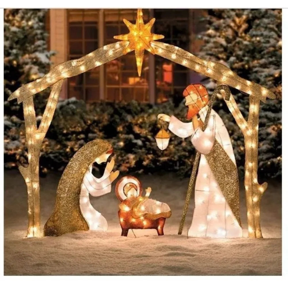 5.5FT Christmas Lighted Outdoor Nativity Scene – Holy Family Set with Bright LED Lights, Waterproof & Durable Xmas Yard Decor