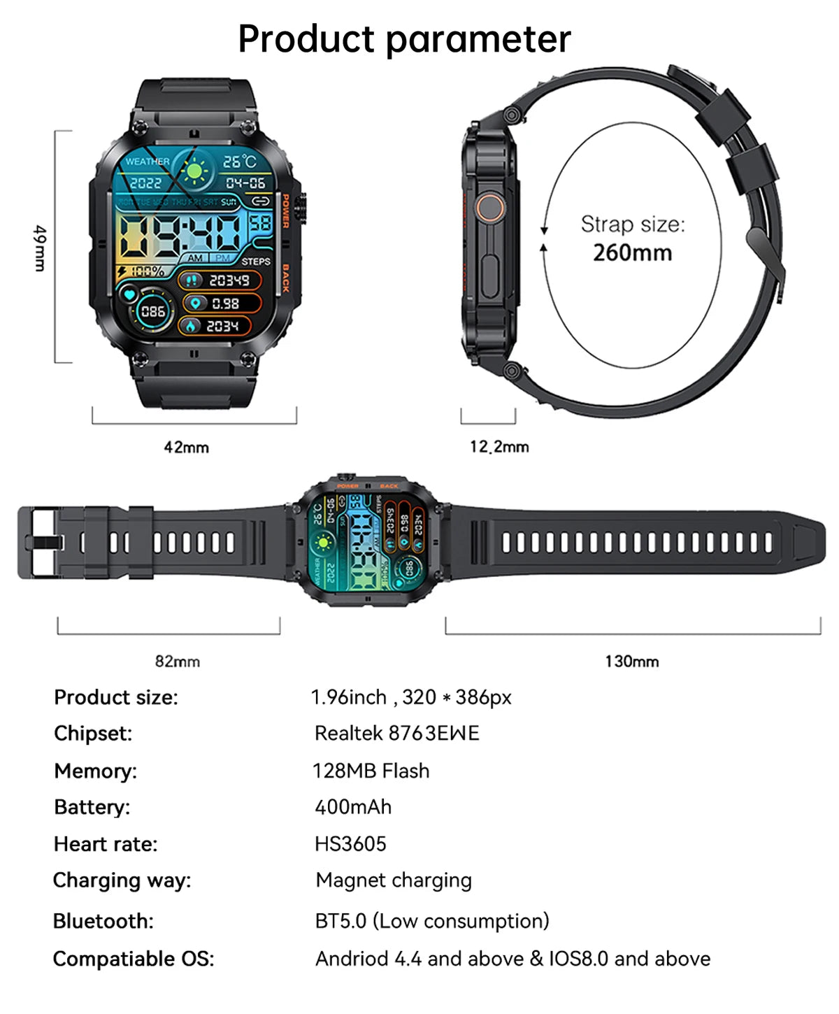 Men's Smartwatch for Android & iPhone By LIGE – Smashproof & Waterproof, 1.96" Display, Bluetooth Call, Fitness Tracker, 400mAh Battery - Perfect Gift for Him