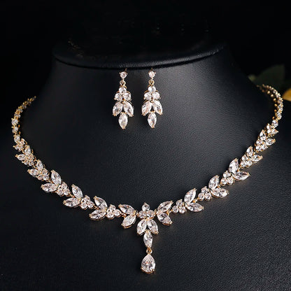 Women's Wedding Accessories Uilz Leaf Earrings & Necklace with Zircon Embellishments - Perfect Gift for Women